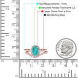 Oval Two Piece Halo Round Simulated Cubic Zirconia Ring 925 Sterling Silver