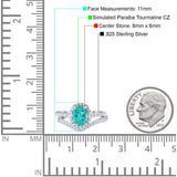 Oval Two Piece Halo Round Simulated Cubic Zirconia Ring 925 Sterling Silver