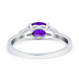 Three Stone Oval Engagement Ring Simulated Cubic Zirconia 925 Sterling Silver