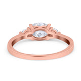 Three Stone Oval Engagement Ring Simulated Cubic Zirconia 925 Sterling Silver