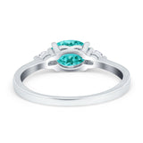 Three Stone Oval Engagement Ring Simulated Cubic Zirconia 925 Sterling Silver