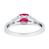 Three Stone Oval Engagement Ring Simulated Cubic Zirconia 925 Sterling Silver