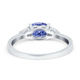 Three Stone Oval Engagement Ring Simulated Cubic Zirconia 925 Sterling Silver