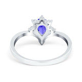 Teardrop V Chevron Engagement Ring Simulated Cubic Zirconia 925 Sterling Silver