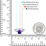 Round Simulated Cubic Zirconia Cathedral Wedding Ring 925 Sterling Silver Center Stone-(6mm)