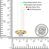 Round Simulated Cubic Zirconia Cathedral Wedding Ring 925 Sterling Silver Center Stone-(6mm)