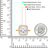 Halo Emerald Cut Engagement Ring Simulated Cubic Zirconia 925 Sterling Silver