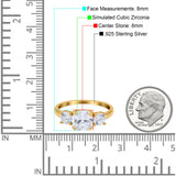 Cushion Three Stone Engagement Ring Simulated Cubic Zirconia 925 Sterling Silver