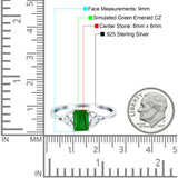 Engagement Ring Emerald Cut Simulated Cubic Zirconia Solid 925 Sterling Silver