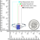 Engagement Ring Emerald Cut Simulated Cubic Zirconia Solid 925 Sterling Silver