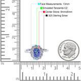 Vintage Floral Engagement Ring Oval Simulated Cubic Zirconia 925 Sterling Silver