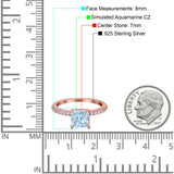 Cushion Cut Art Deco Vintage Engagement Wedding Bridal Ring Round Simulated Cubic Zirconia Accent 925 Sterling Silver