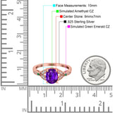 Oval Green Emerald Art Deco Wedding Engagement Bridal Ring Accent Vintage Round Simulated Cubic Zirconia 925 Sterling Silver
