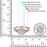 Oval Green Emerald Art Deco Wedding Engagement Bridal Ring Accent Vintage Round Simulated Cubic Zirconia 925 Sterling Silver