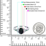 Oval Green Emerald Art Deco Wedding Engagement Bridal Ring Accent Vintage Round Simulated Cubic Zirconia 925 Sterling Silver