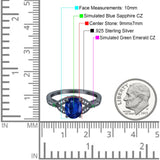 Oval Green Emerald Art Deco Wedding Engagement Bridal Ring Accent Vintage Round Simulated Cubic Zirconia 925 Sterling Silver