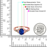 Oval Green Emerald Art Deco Wedding Engagement Bridal Ring Accent Vintage Round Simulated Cubic Zirconia 925 Sterling Silver