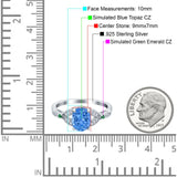 Oval Green Emerald Art Deco Wedding Engagement Bridal Ring Accent Vintage Round Simulated Cubic Zirconia 925 Sterling Silver