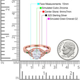 Oval Green Emerald Art Deco Wedding Engagement Bridal Ring Accent Vintage Round Simulated Cubic Zirconia 925 Sterling Silver