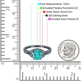 Oval Green Emerald Art Deco Wedding Engagement Bridal Ring Accent Vintage Round Simulated Cubic Zirconia 925 Sterling Silver
