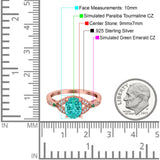 Oval Green Emerald Art Deco Wedding Engagement Bridal Ring Accent Vintage Round Simulated Cubic Zirconia 925 Sterling Silver
