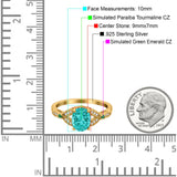 Oval Green Emerald Art Deco Wedding Engagement Bridal Ring Accent Vintage Round Simulated Cubic Zirconia 925 Sterling Silver