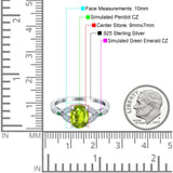 Oval Green Emerald Art Deco Wedding Engagement Bridal Ring Accent Vintage Round Simulated Cubic Zirconia 925 Sterling Silver