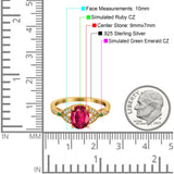 Oval Green Emerald Art Deco Wedding Engagement Bridal Ring Accent Vintage Round Simulated Cubic Zirconia 925 Sterling Silver