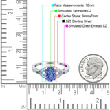 Oval Green Emerald Art Deco Wedding Engagement Bridal Ring Accent Vintage Round Simulated Cubic Zirconia 925 Sterling Silver