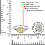 Oval Green Emerald Art Deco Wedding Engagement Bridal Ring Accent Vintage Round Simulated Cubic Zirconia 925 Sterling Silver