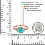 Oval Blue Aquamarine Art Deco Wedding Engagement Bridal Ring Accent Vintage Round Simulated Cubic Zirconia 925 Sterling Silver