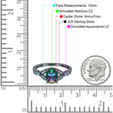 Oval Blue Aquamarine Art Deco Wedding Engagement Bridal Ring Accent Vintage Round Simulated Cubic Zirconia 925 Sterling Silver