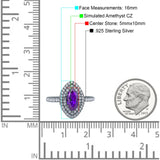 Halo Art Deco Marquise Wedding Bridal Ring Round Simulated Cubic Zirconia 925 Sterling Silver