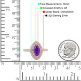 Halo Art Deco Marquise Wedding Bridal Ring Round Simulated Cubic Zirconia 925 Sterling Silver