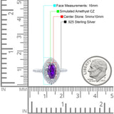 Halo Art Deco Marquise Wedding Bridal Ring Round Simulated Cubic Zirconia 925 Sterling Silver
