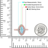 Halo Art Deco Marquise Wedding Bridal Ring Round Simulated Cubic Zirconia 925 Sterling Silver