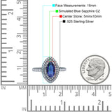 Halo Art Deco Marquise Wedding Bridal Ring Round Simulated Cubic Zirconia 925 Sterling Silver