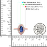 Halo Art Deco Marquise Wedding Bridal Ring Round Simulated Cubic Zirconia 925 Sterling Silver
