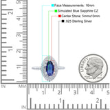 Halo Art Deco Marquise Wedding Bridal Ring Round Simulated Cubic Zirconia 925 Sterling Silver