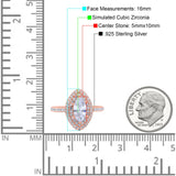 Halo Art Deco Marquise Wedding Bridal Ring Round Simulated Cubic Zirconia 925 Sterling Silver