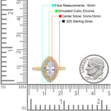Halo Art Deco Marquise Wedding Bridal Ring Round Simulated Cubic Zirconia 925 Sterling Silver