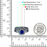 Two Piece Art Deco Wedding Engagement Bridal Set Ring Band Round Simulated Cubic Zirconia 925 Sterling Silver
