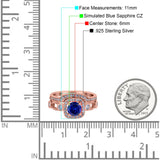 Two Piece Art Deco Wedding Engagement Bridal Set Ring Band Round Simulated Cubic Zirconia 925 Sterling Silver