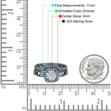 Two Piece Art Deco Wedding Engagement Bridal Set Ring Band Round Simulated Cubic Zirconia 925 Sterling Silver