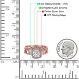 Two Piece Art Deco Wedding Engagement Bridal Set Ring Band Round Simulated Cubic Zirconia 925 Sterling Silver