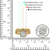 Two Piece Art Deco Wedding Engagement Bridal Set Ring Band Round Simulated Cubic Zirconia 925 Sterling Silver