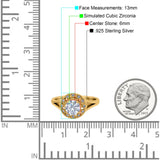 Celtic Halo Art Deco Wedding Engagement Ring Round Simulated Cubic Zirconia 925 Sterling Silver