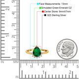 Teardrop Art Deco Pear Wedding Engagement Ring Round Simulated Cubic Zirconia 925 Sterling Silver