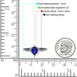 Starburst Teardrop Dainty Art Deco Pear Wedding Bridal Ring Round Simulated Cubic Zirconia 925 Sterling Silver
