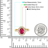 Oval Art Deco Halo Engagement Wedding Bridal Ring Round Simulated Cubic Zirconia 925 Sterling Silver